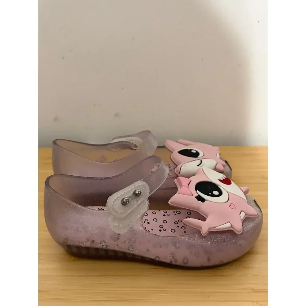 Mini Melissa Baby Shark Pink Glitter Jelly Mary Jane Shoes Girls Size 10